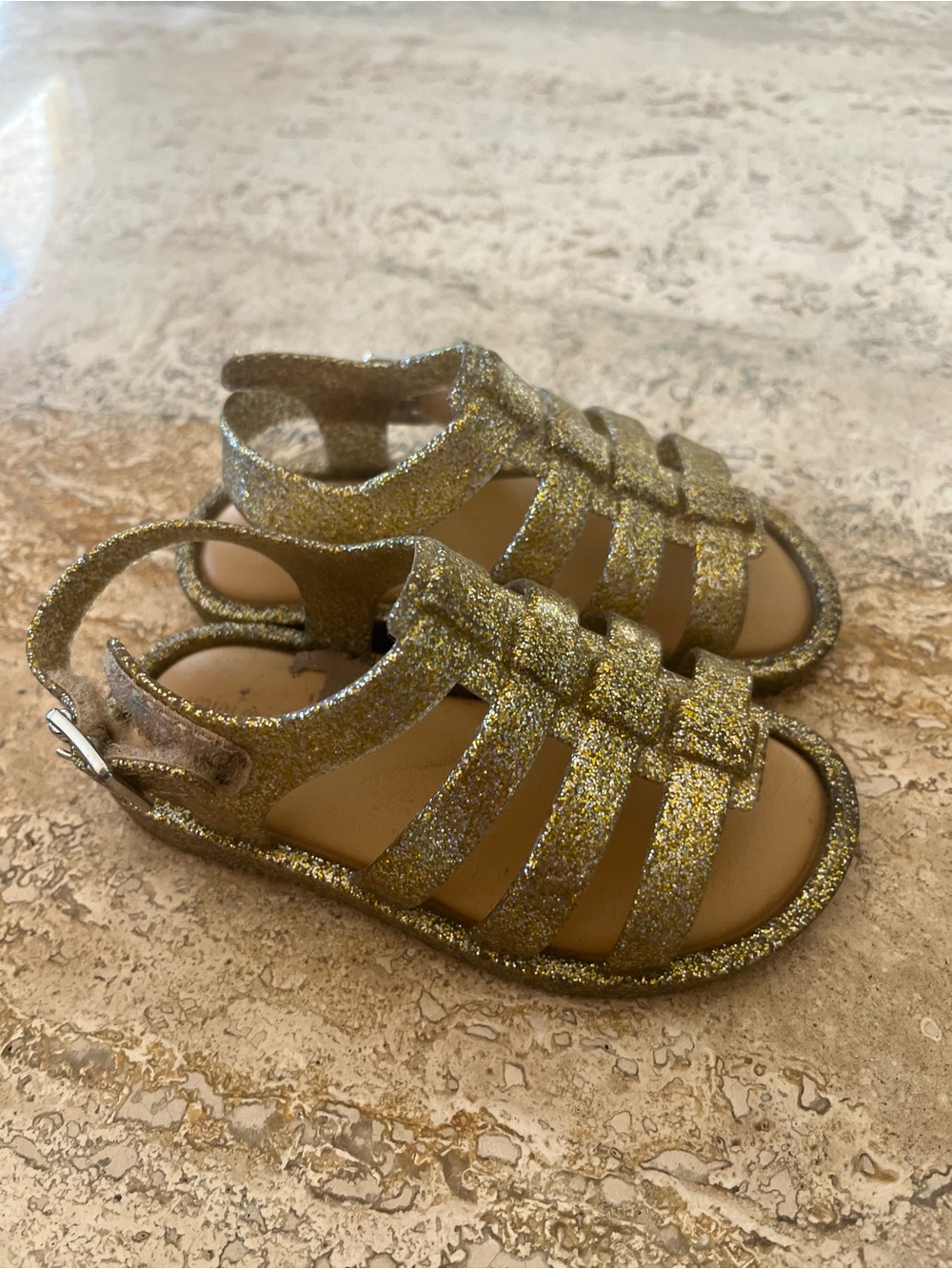 Mini Melissa Gold Glitter Jelly Sandals for Kids